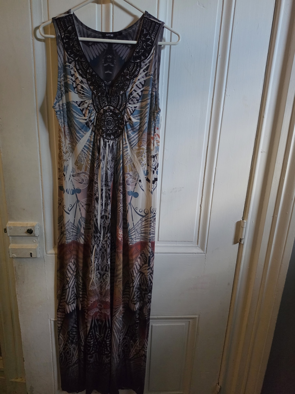 Apt. 9 Sleeveless V-Neck Boho Maxi Dress in Black, Blue and Cream